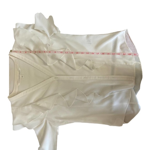Veronica Beard Off-White Ruffle Shoulder Button-Front V-Neck Blouse Size 6 - Picture 12 of 14